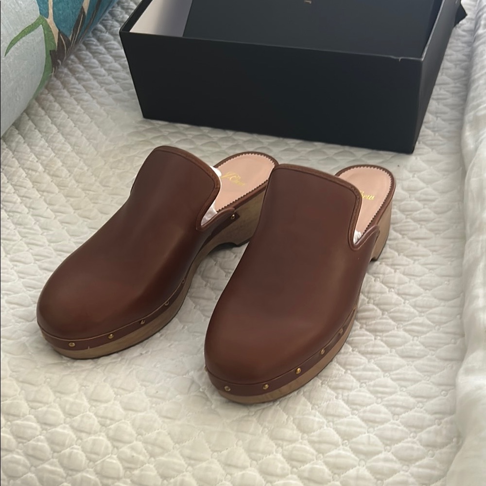 Brown Leather Clogs